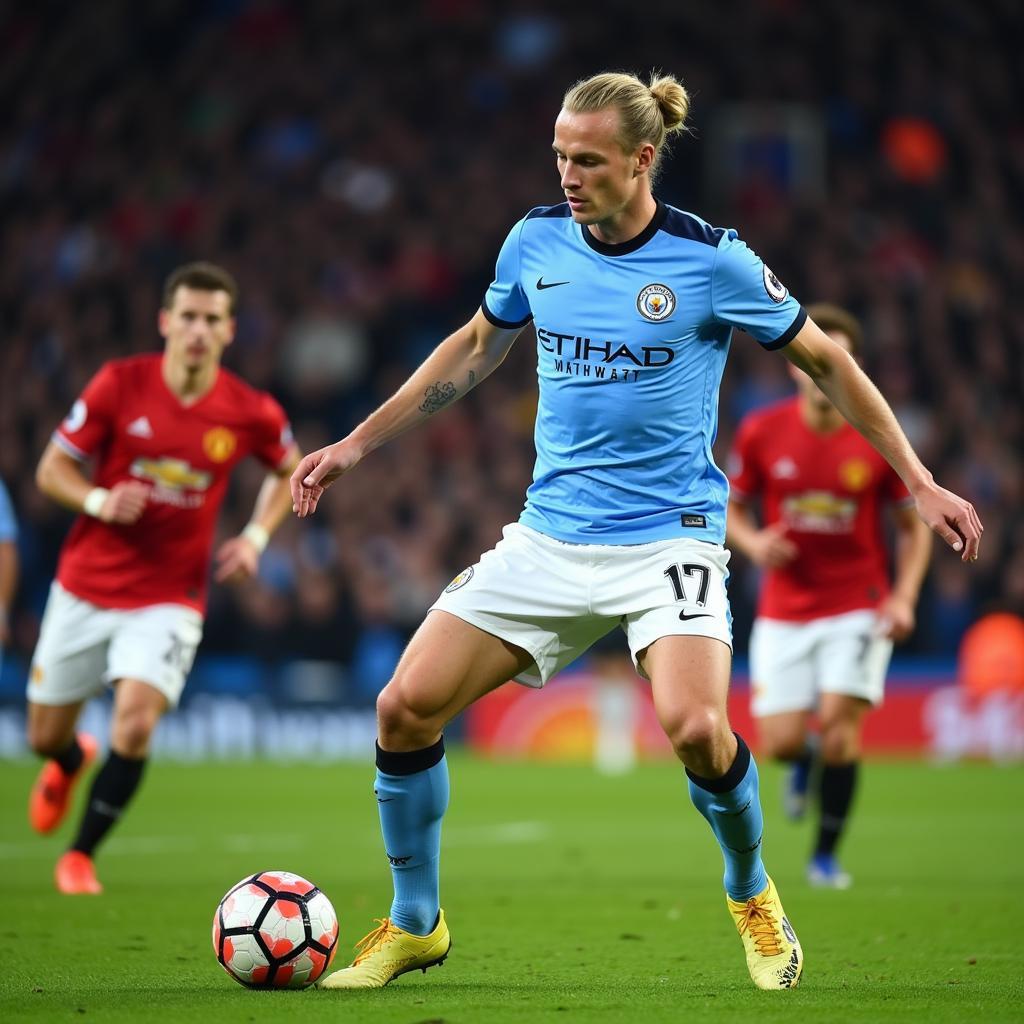 Haaland facing off against Manchester United players