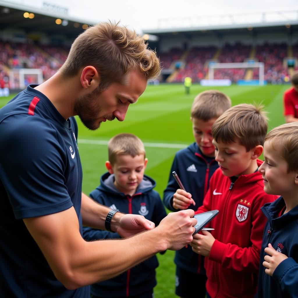 Haaland interacts with fans after a match