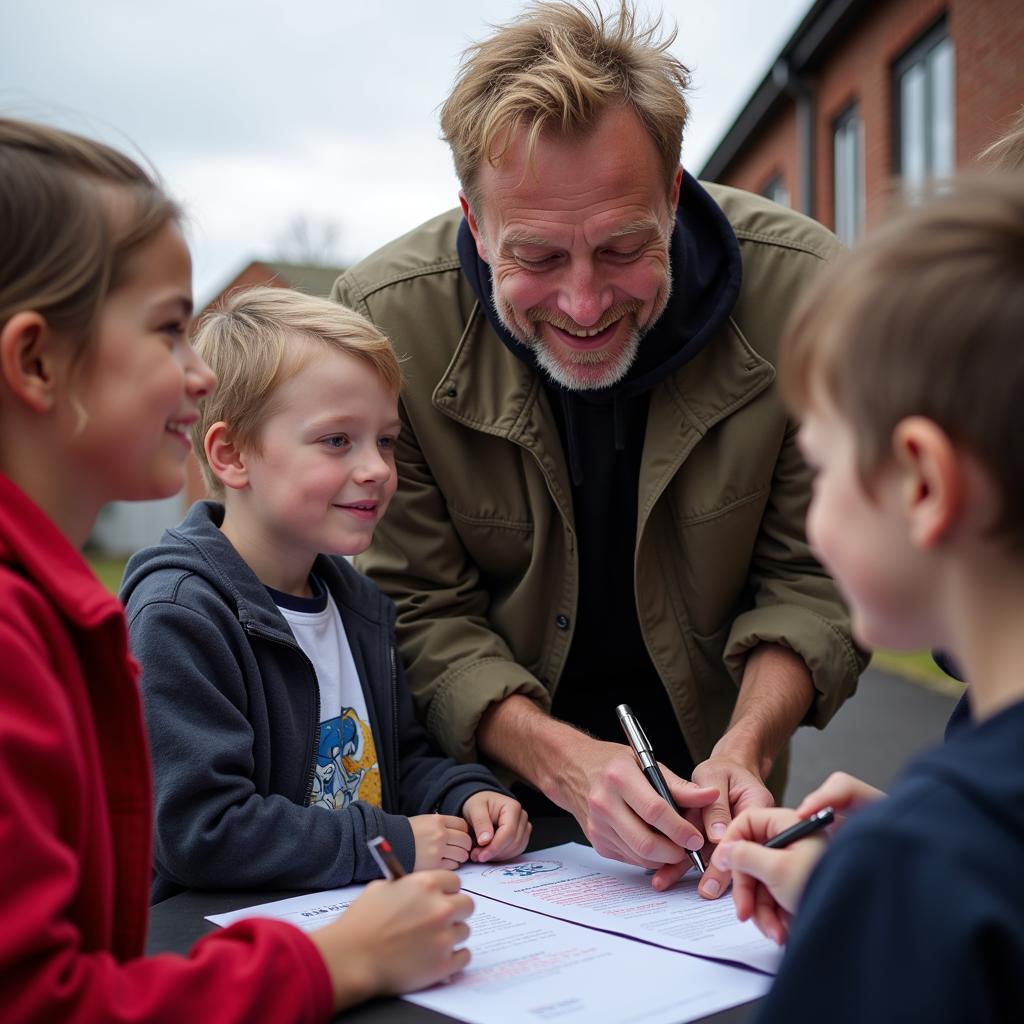 Erling Haaland interacts with young fans