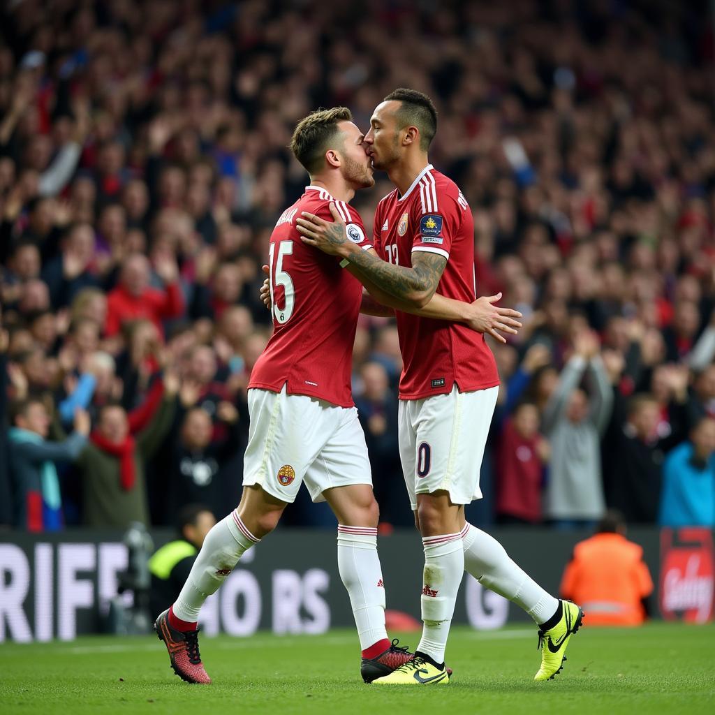 Erling Haaland and Neymar Jr. celebrate a goal together, symbolizing their potential dream partnership.