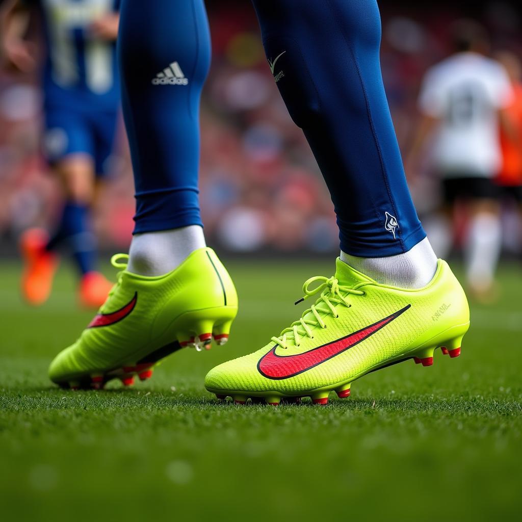 Haaland wearing Nike Mercurial Vapor 15 Elite football boots during a match.