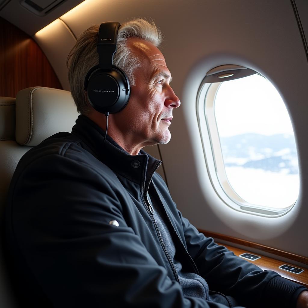 Haaland wearing noise-cancelling headphones