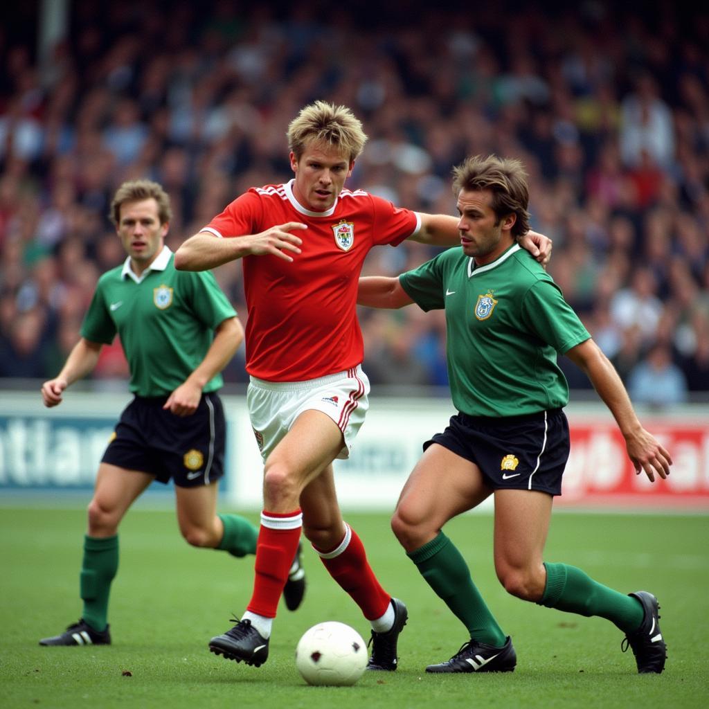 Haaland battling for possession against Northern Ireland defenders