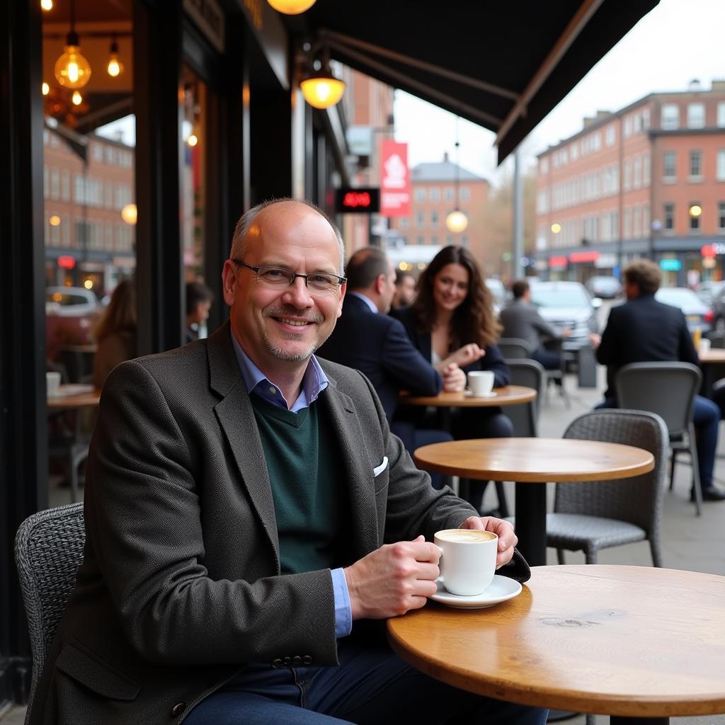 Erling Haaland enjoying a coffee in a Northern Quarter cafe