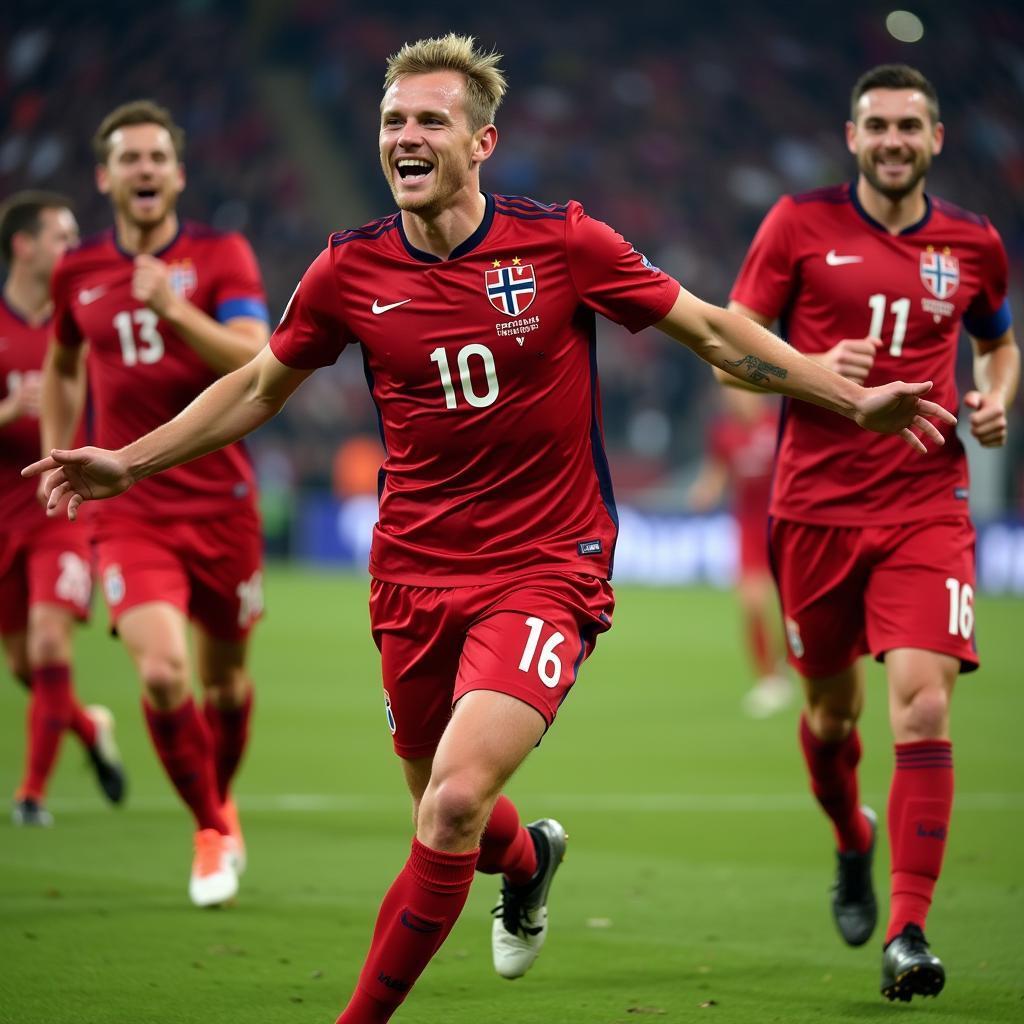 Haaland celebrating a goal for Norway