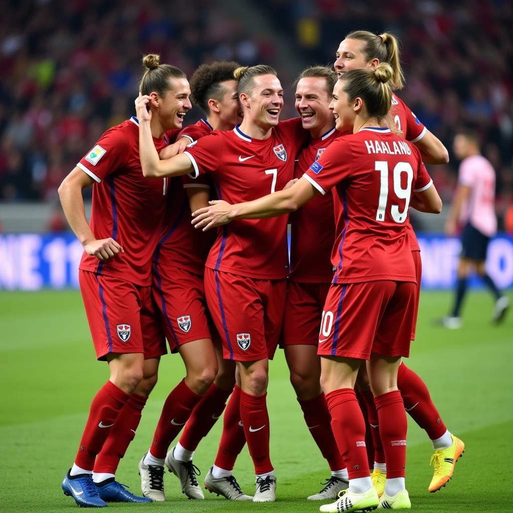 Erling Haaland celebrates a goal for Norway