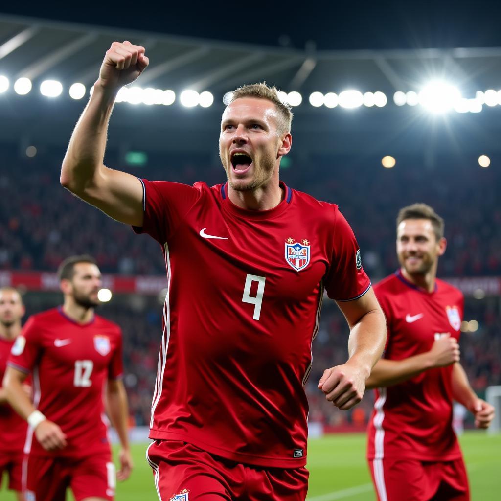 Haaland celebrates a goal for Norway