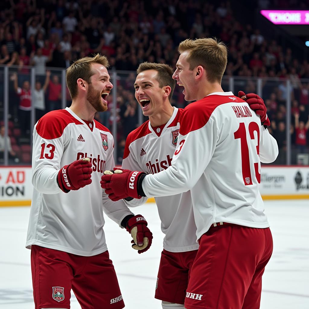 Erling Haaland celebrates a goal with his Norway teammates.