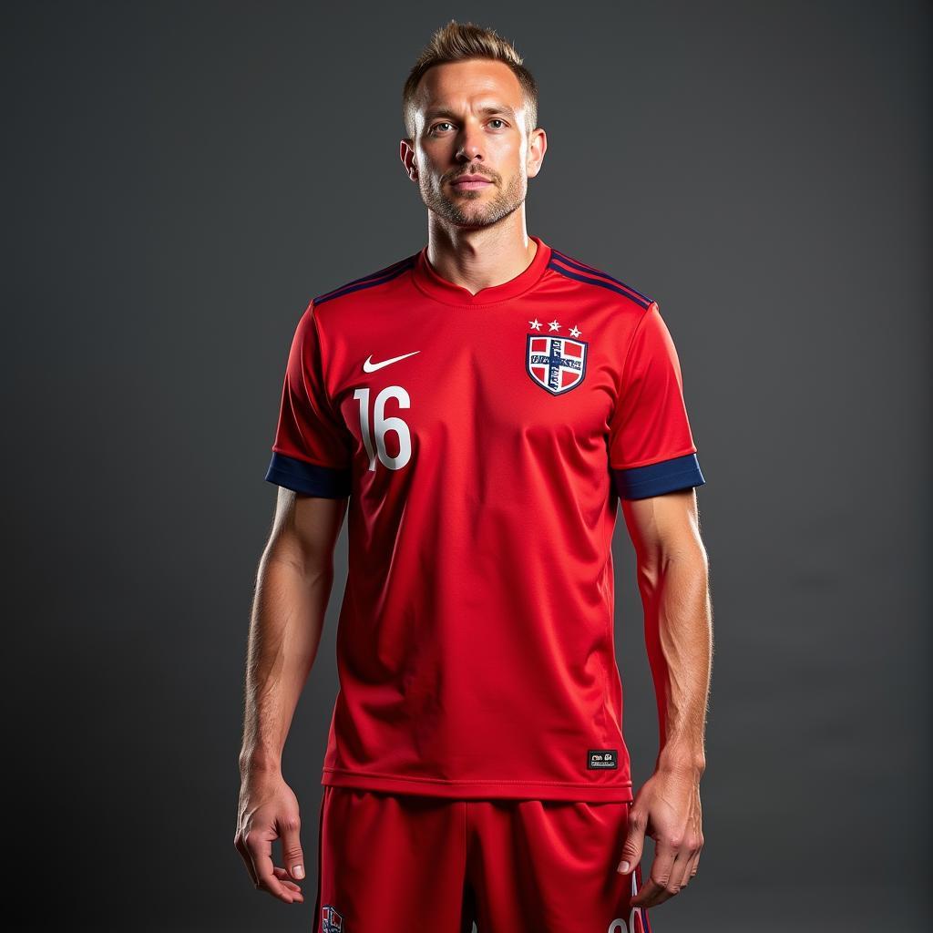 Erling Haaland proudly represents Norway in his national team jersey, embodying his commitment to his country.