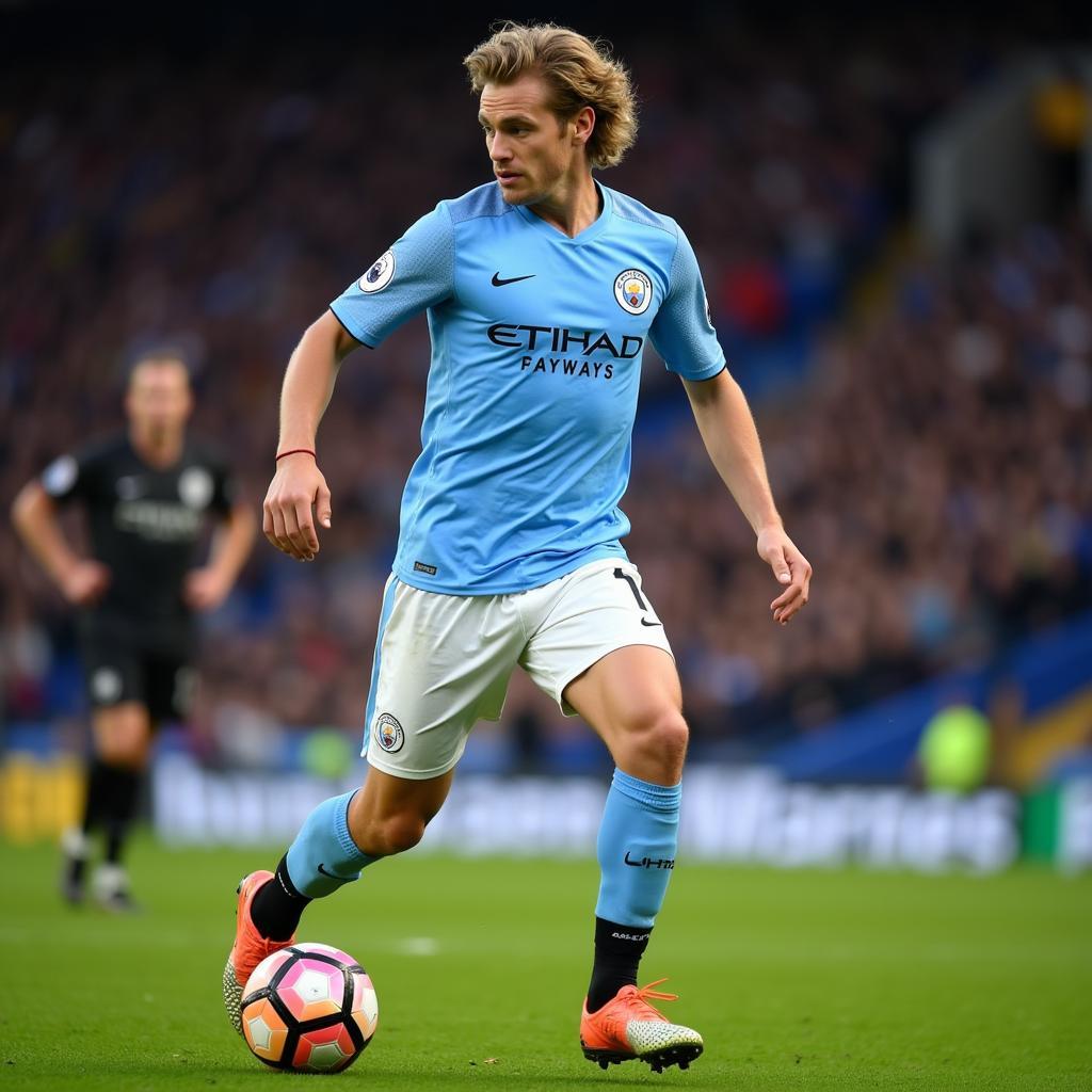 Erling Haaland playing in a Manchester City uniform