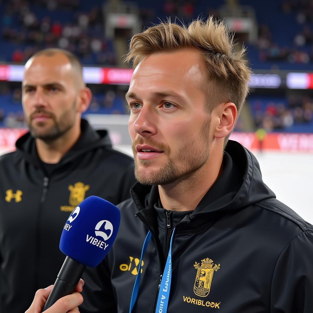 Haaland being interviewed after the match against Chelsea.