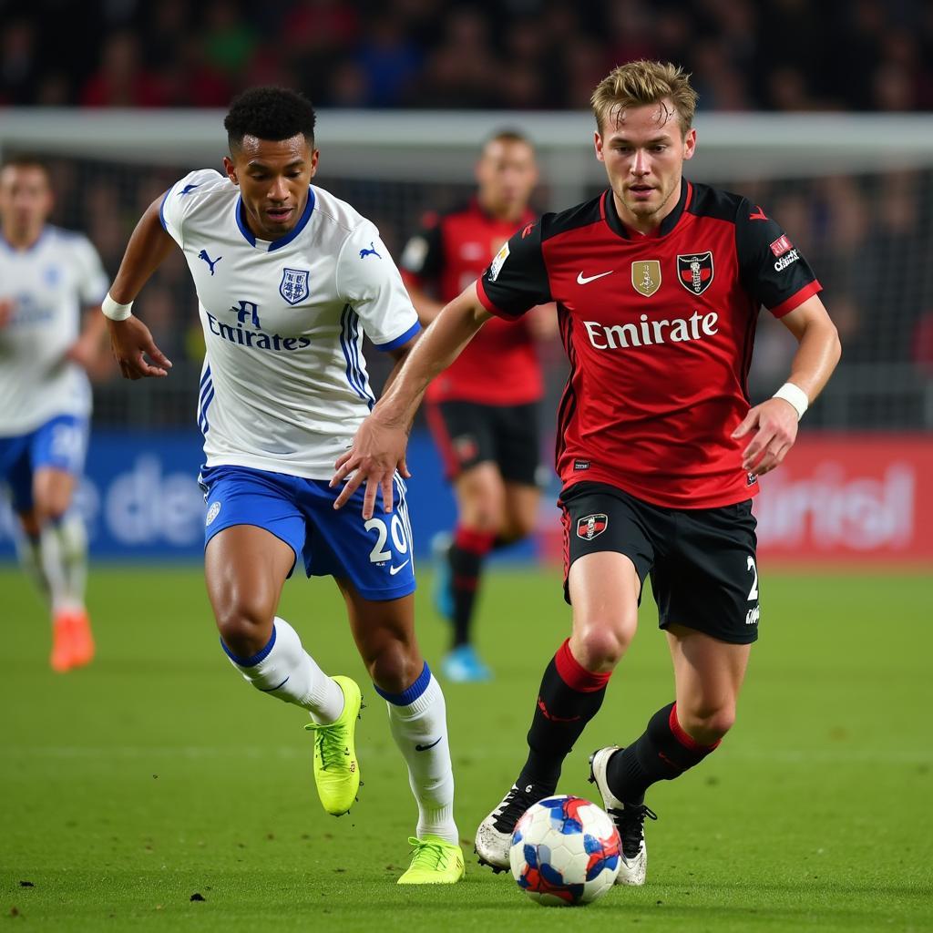 Erling Haaland showcasing his power and pace against defenders