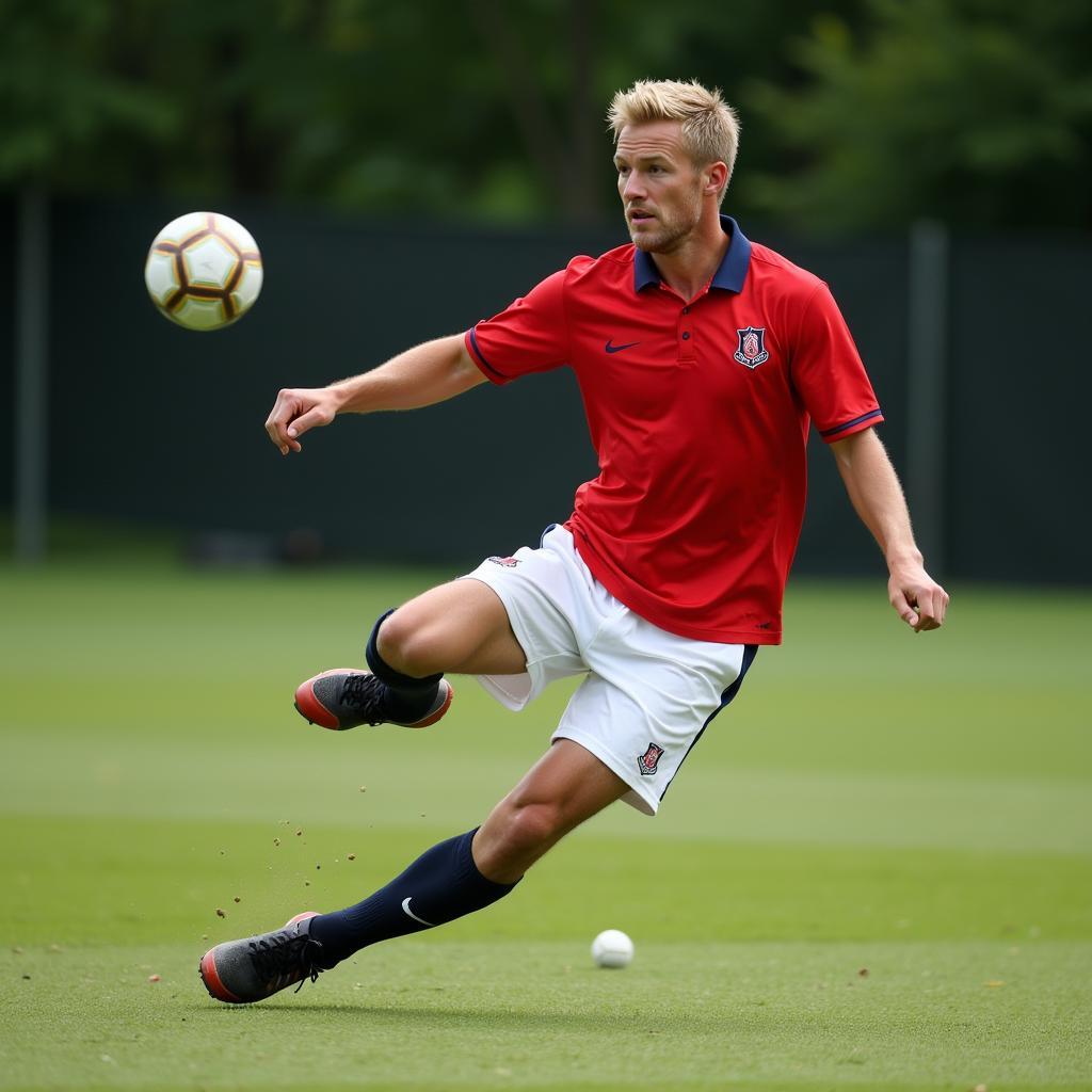 Erling Haaland unleashing a powerful strike on goal