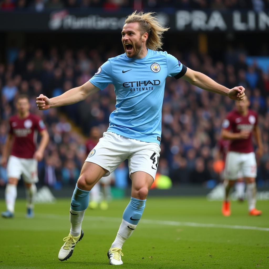 Erling Haaland celebrates a goal in the Premier League during the 2022/23 season.