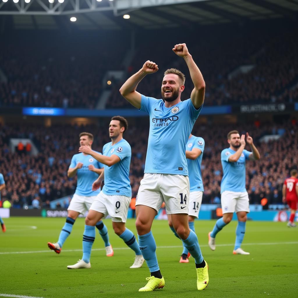 Haaland celebrating a Premier League goal in the 22/23 season