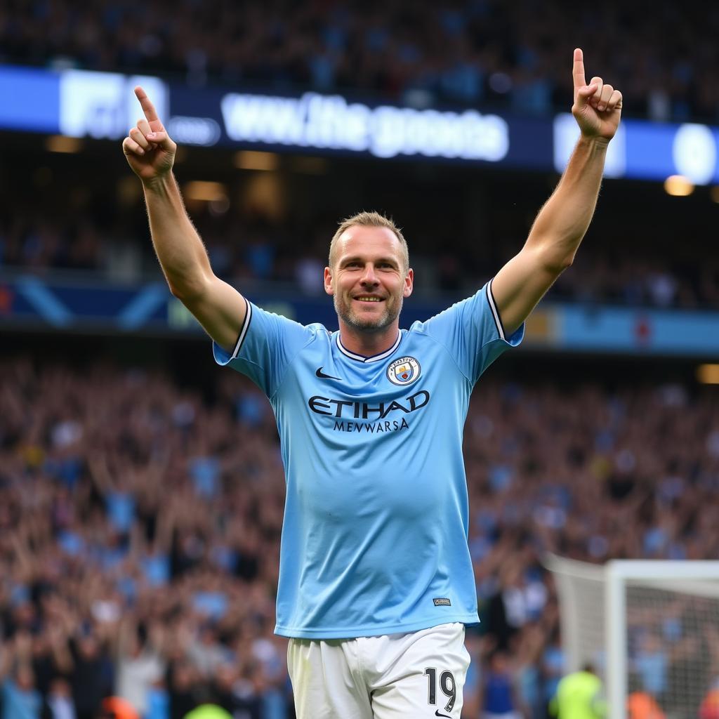 Erling Haaland celebrates a Premier League goal with Manchester City.