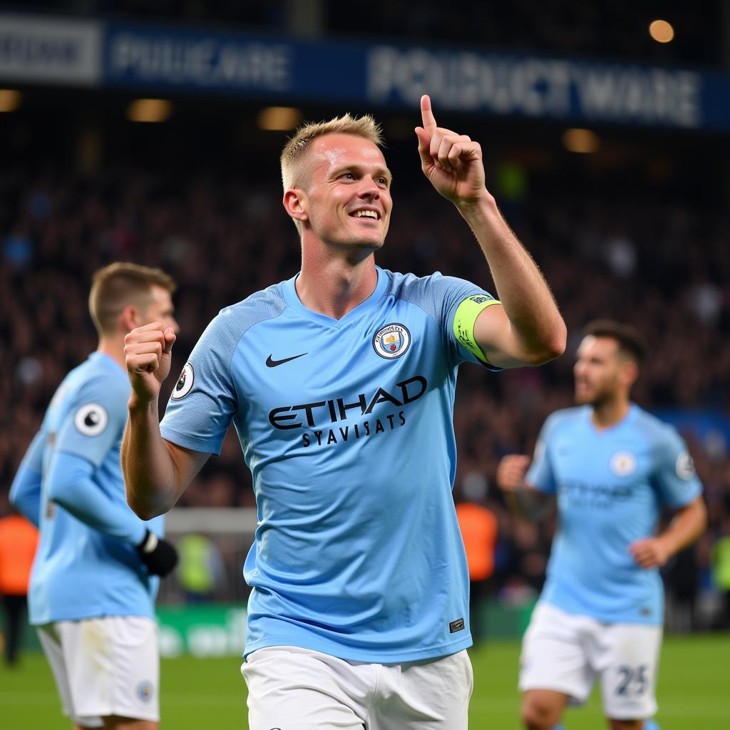 Erling Haaland celebrates scoring a goal in the Premier League.