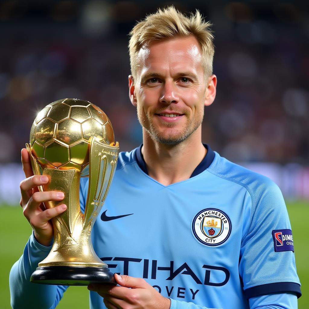 Erling Haaland receiving the Premier League Golden Boot award.