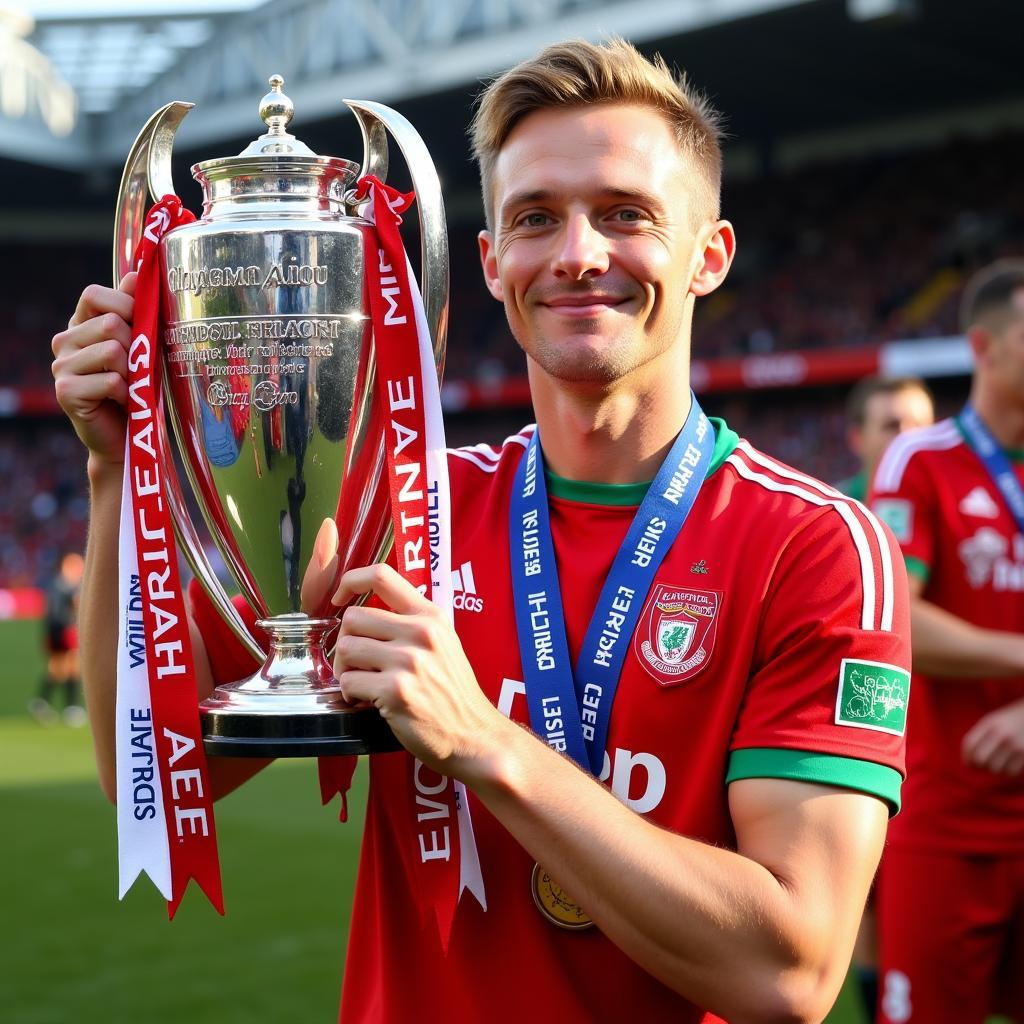 Haaland Holding the Premier League Trophy