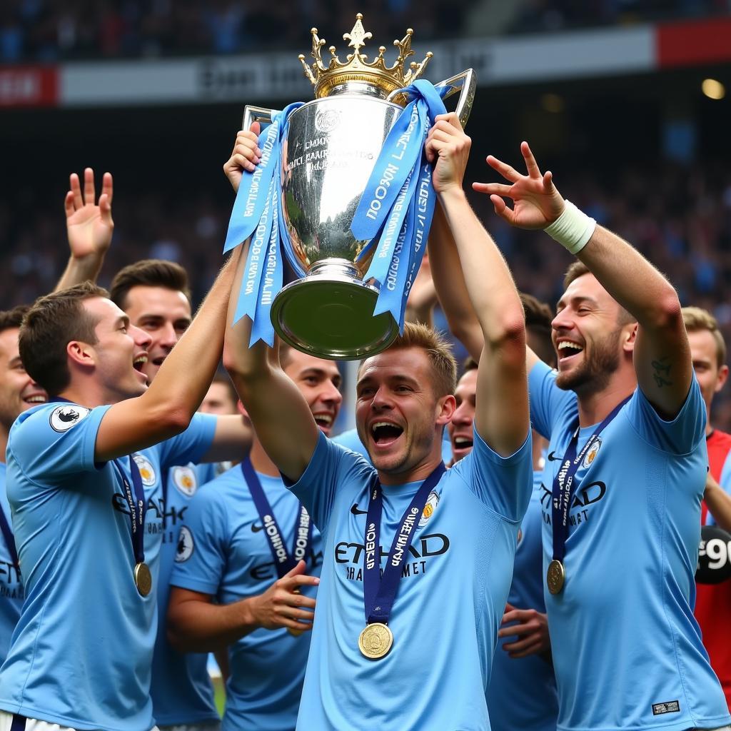 Haaland Lifting the Premier League Trophy