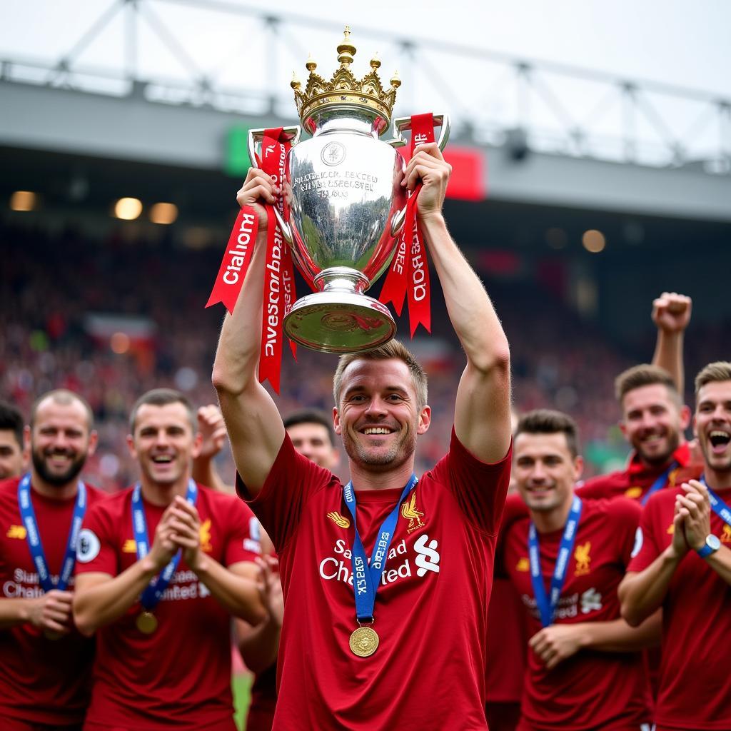 Haaland Lifting the Premier League Trophy