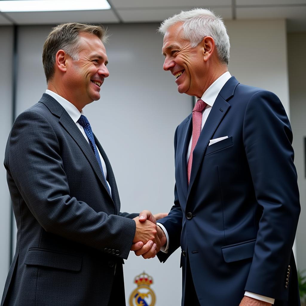 Haaland shaking hands with Florentino Perez