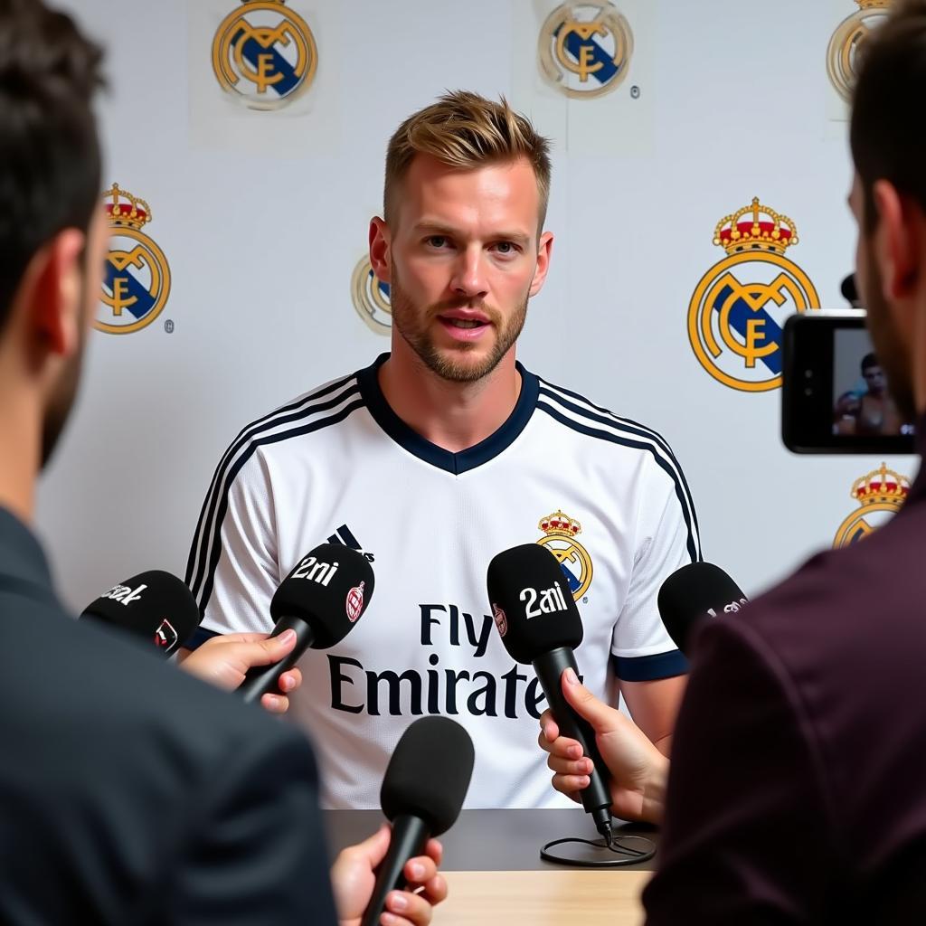 Haaland at a Press Conference in a Real Madrid Jersey