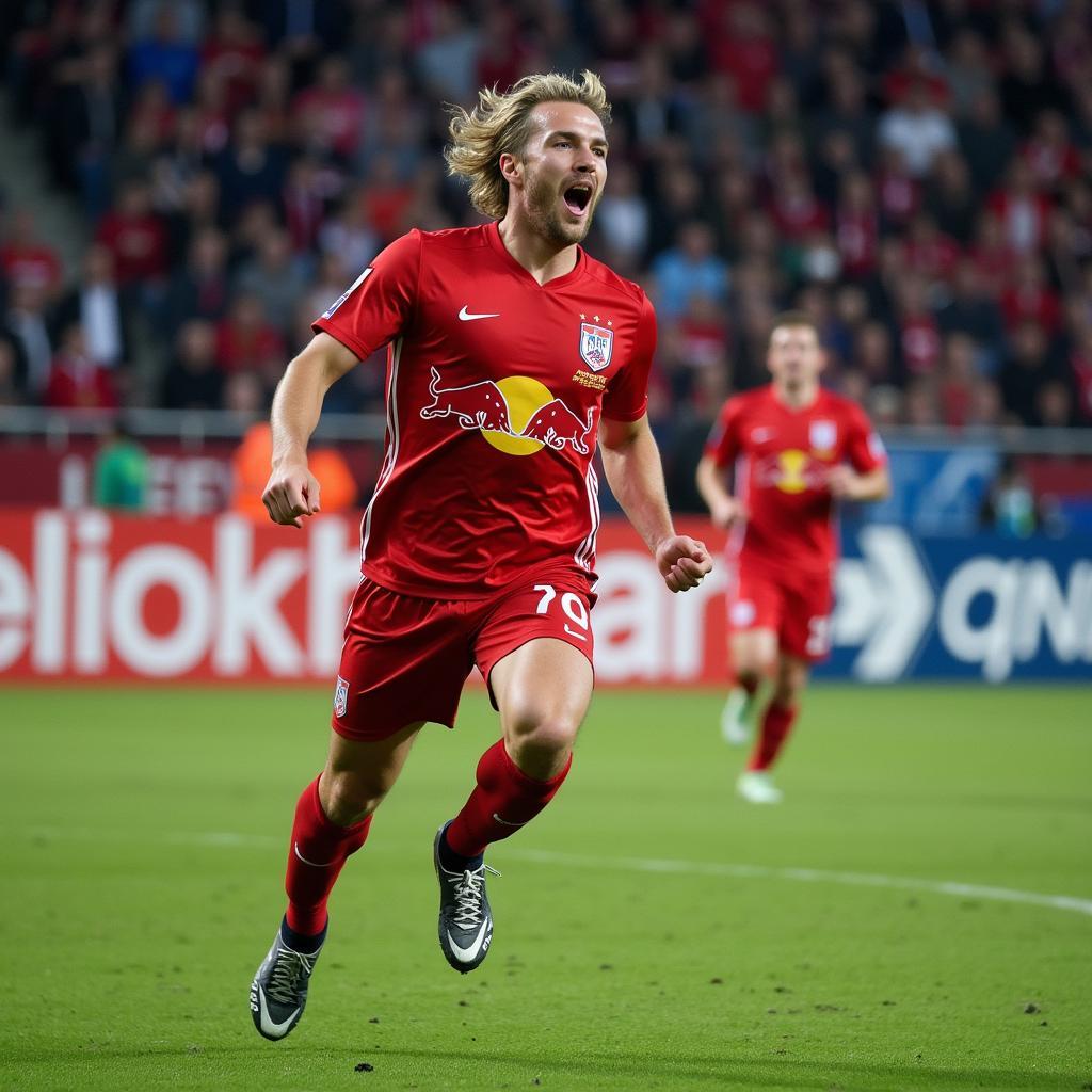 Haaland celebrating a goal at Salzburg