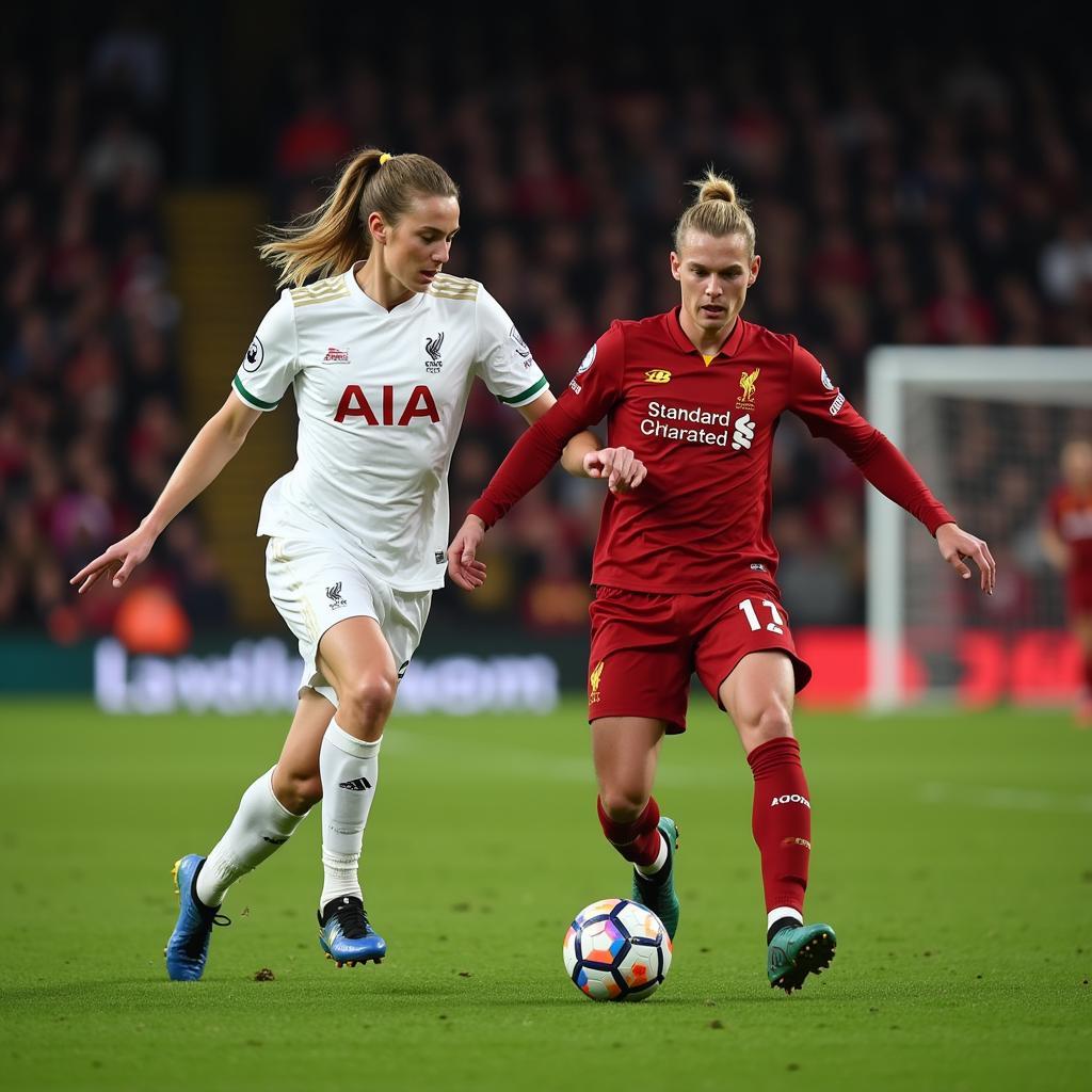 Haaland pressing Liverpool's defense during the Champions League match.