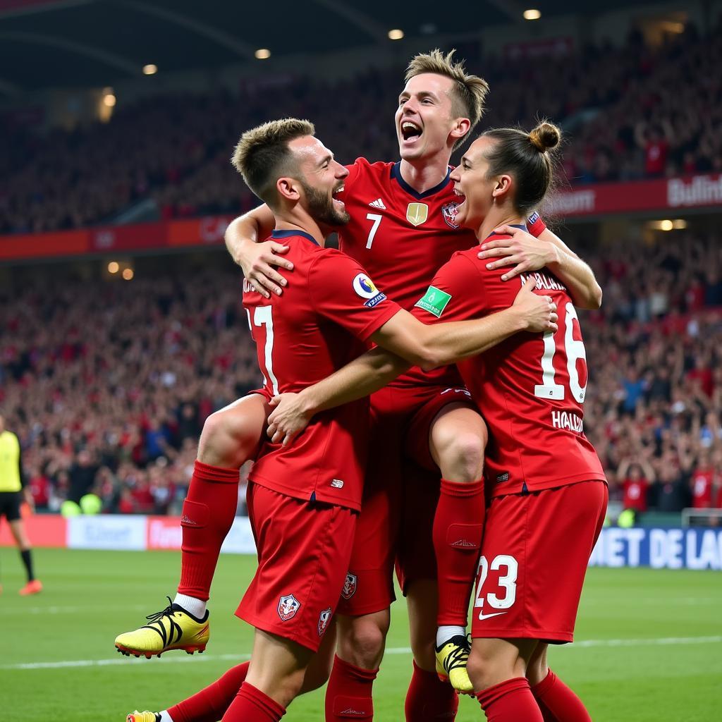 Erling Haaland celebrating with his Red Bull Salzburg teammates