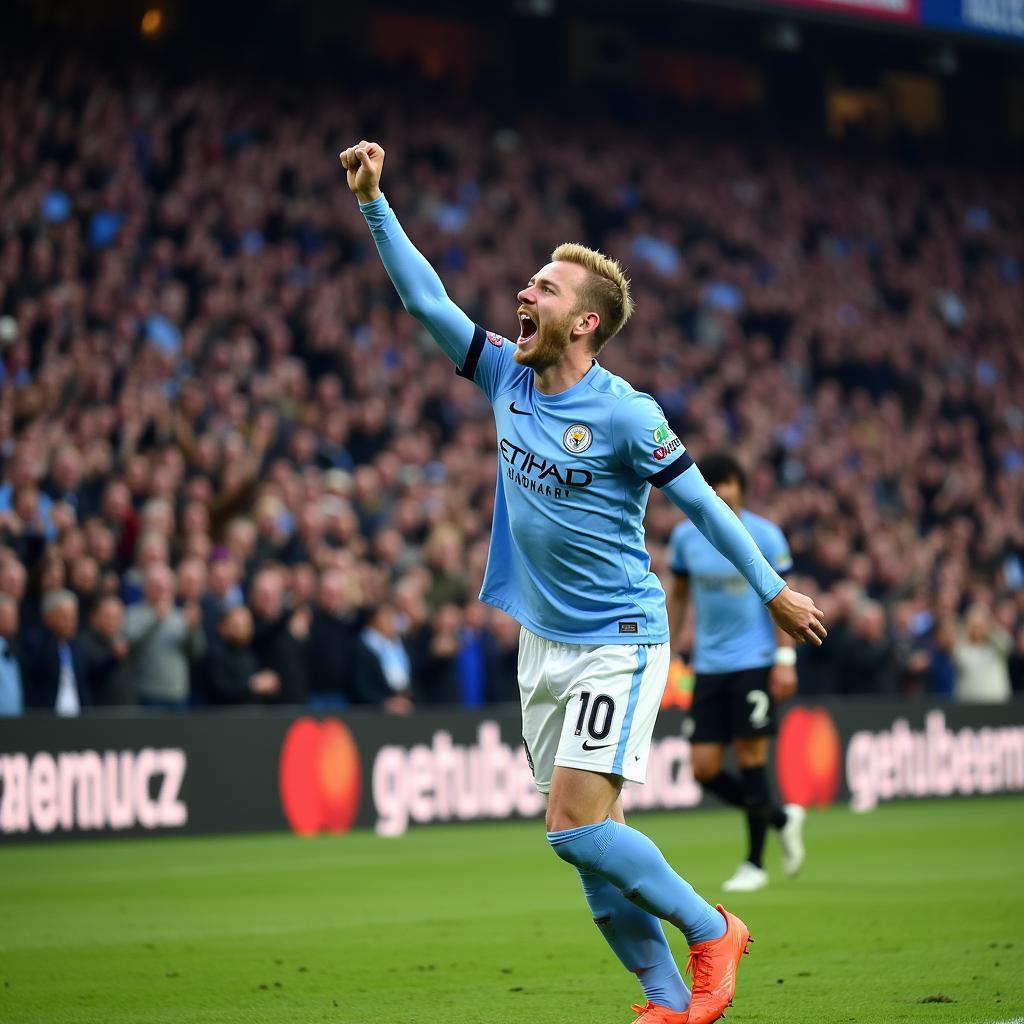 Haaland celebrates a goal at the Etihad Stadium