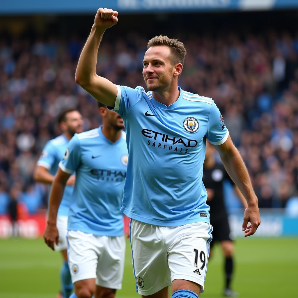 Erling Haaland scoring a goal for Manchester City