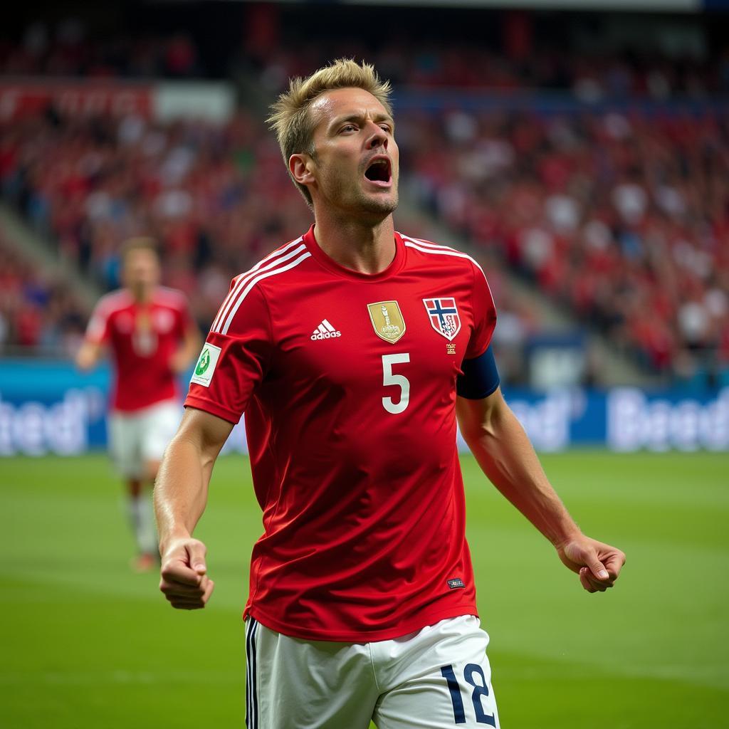 Haaland celebrates a goal for Norway