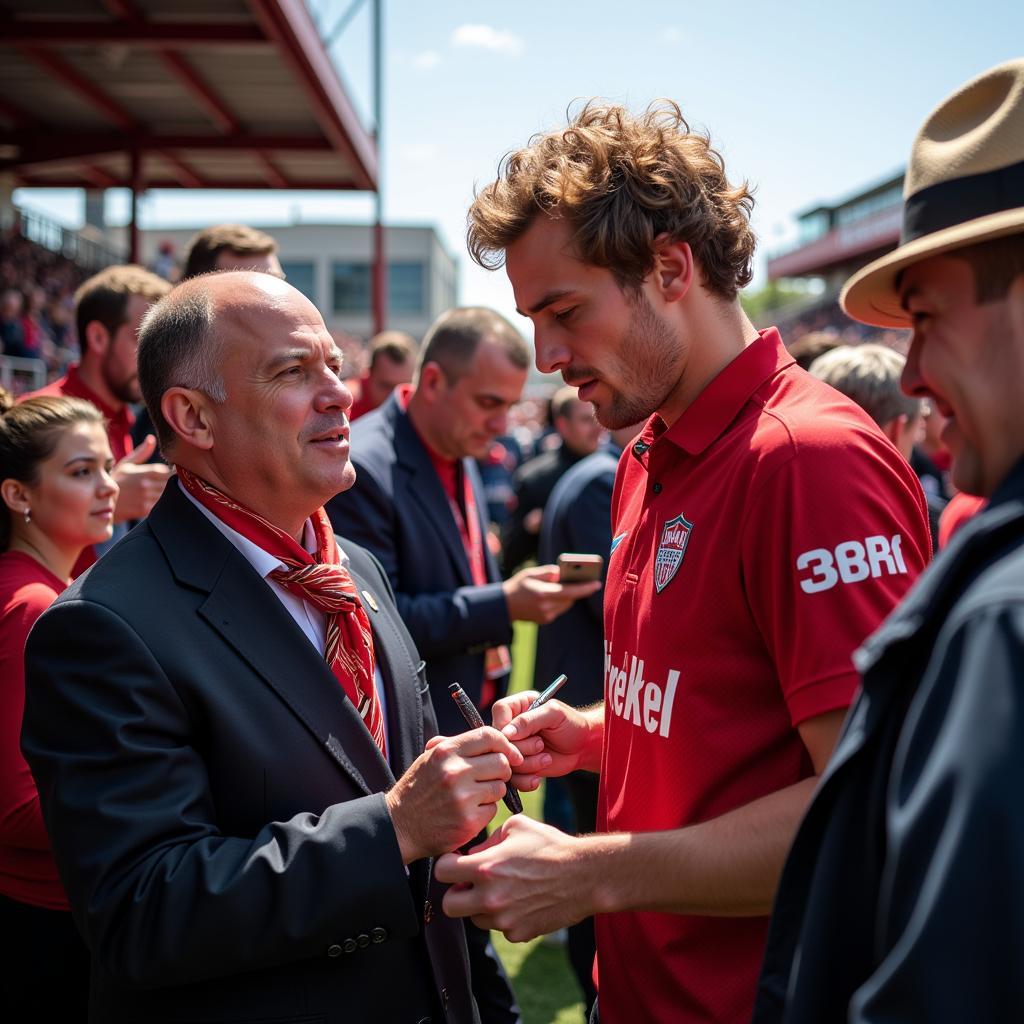 Erling Haaland interacting with fans, signing autographs.