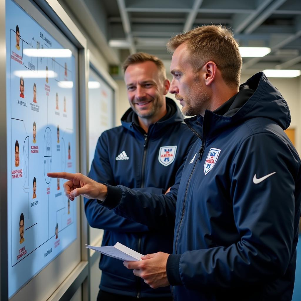 Haaland discusses tactics with the coach