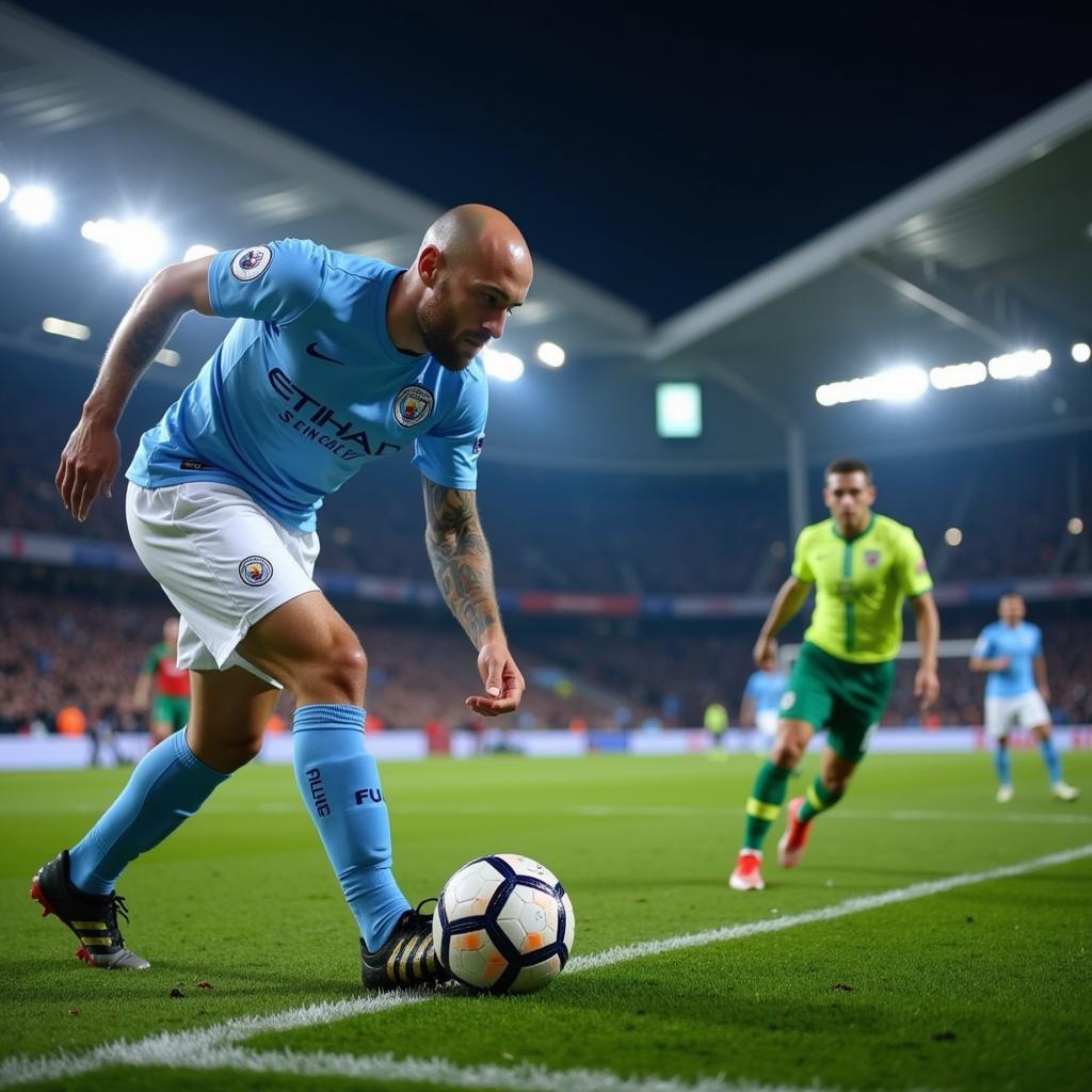 Erling Haaland preparing to take a penalty kick for Man City