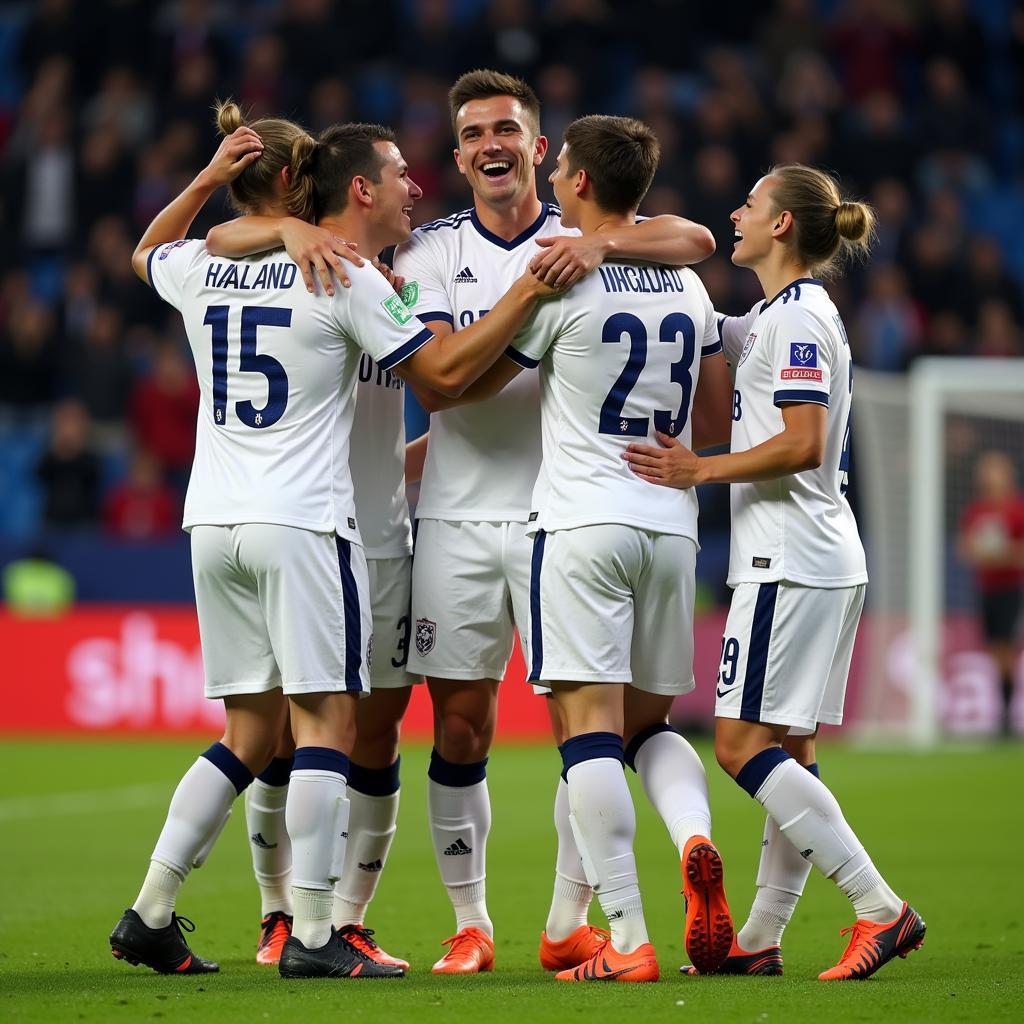 Haaland celebrating a goal with his team