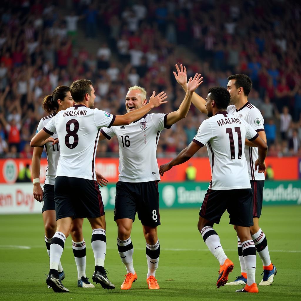 Erling Haaland celebrates with teammates