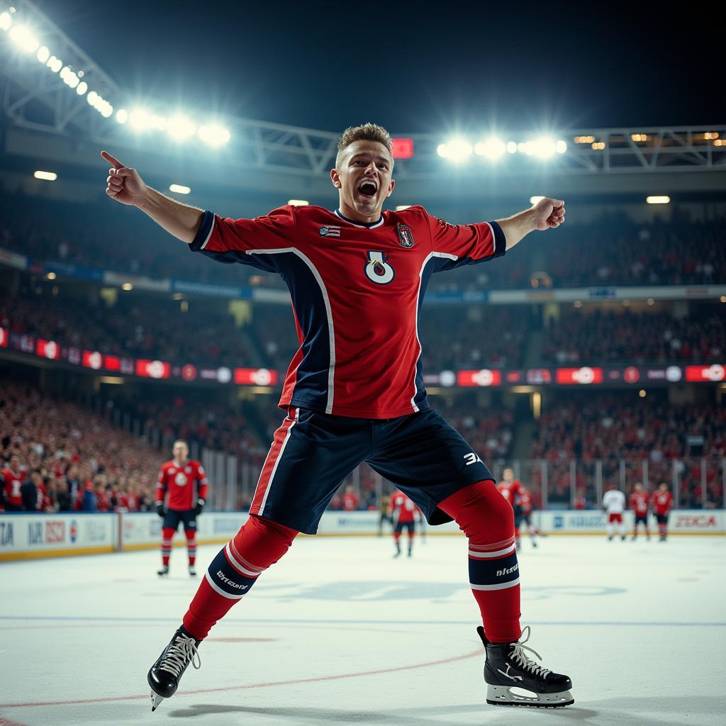 Erling Haaland celebrating a goal, mimicking a Terminator pose