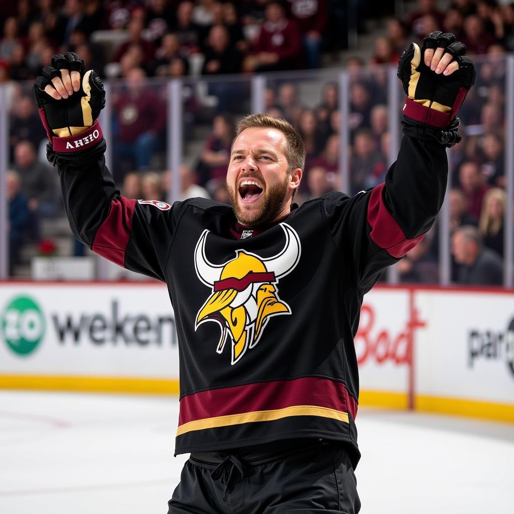 Erling Haaland celebrating a goal with a Viking-inspired pose