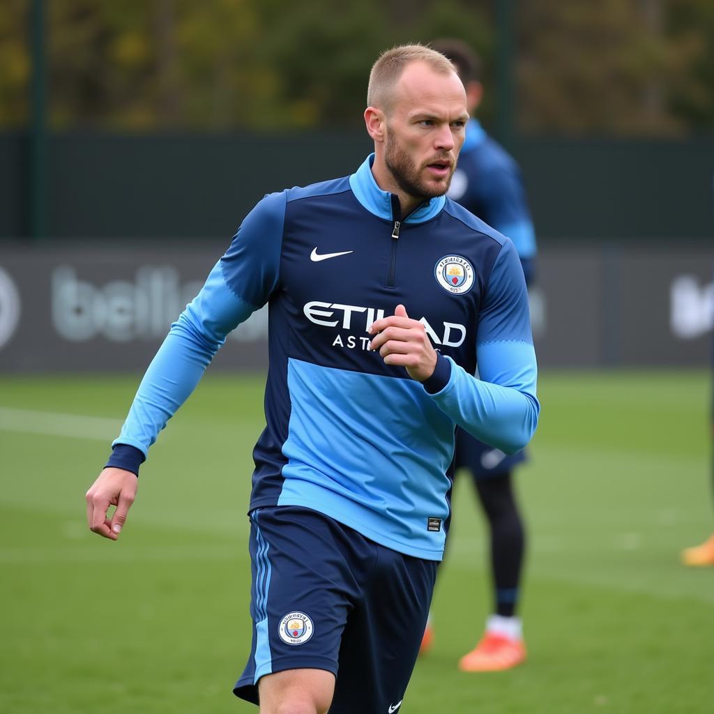 Haaland practicing drills during a training session with Manchester City