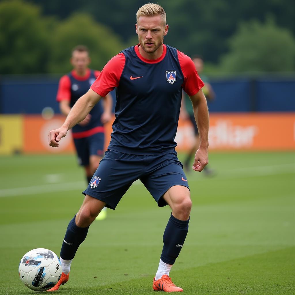 Erling Haaland training hard on the football pitch