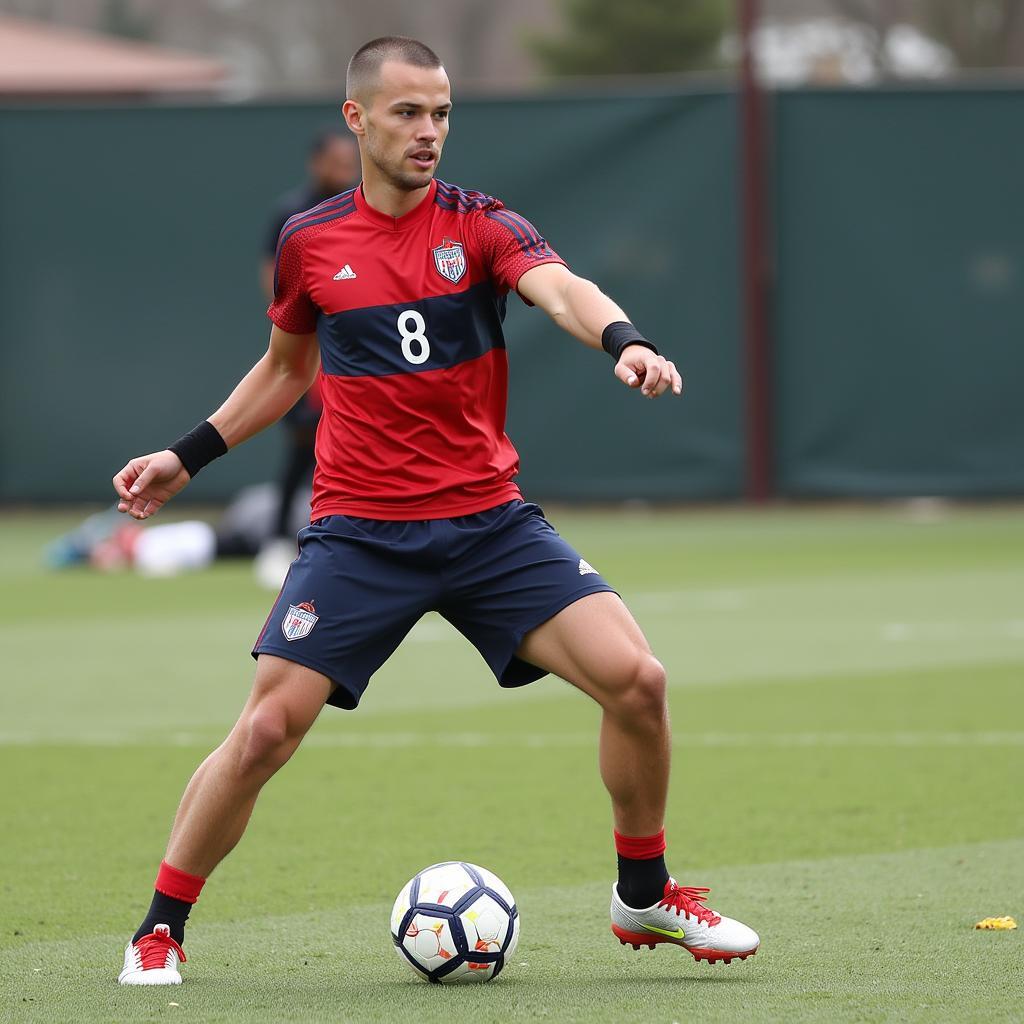 Erling Haaland undergoing intense training, focusing on agility, speed, and finishing to prepare for scoring more goals.