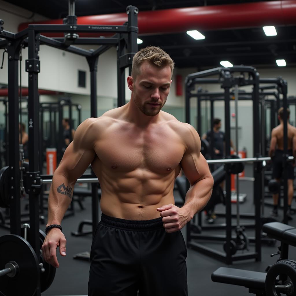 Erling Haaland training in the gym, showcasing his dedication to fitness.