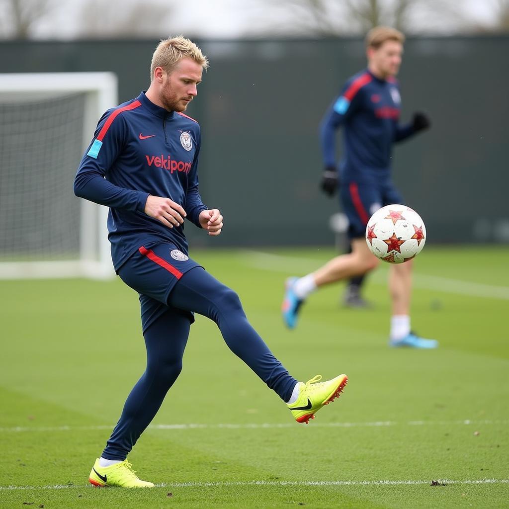 Haaland practicing with his left foot during training