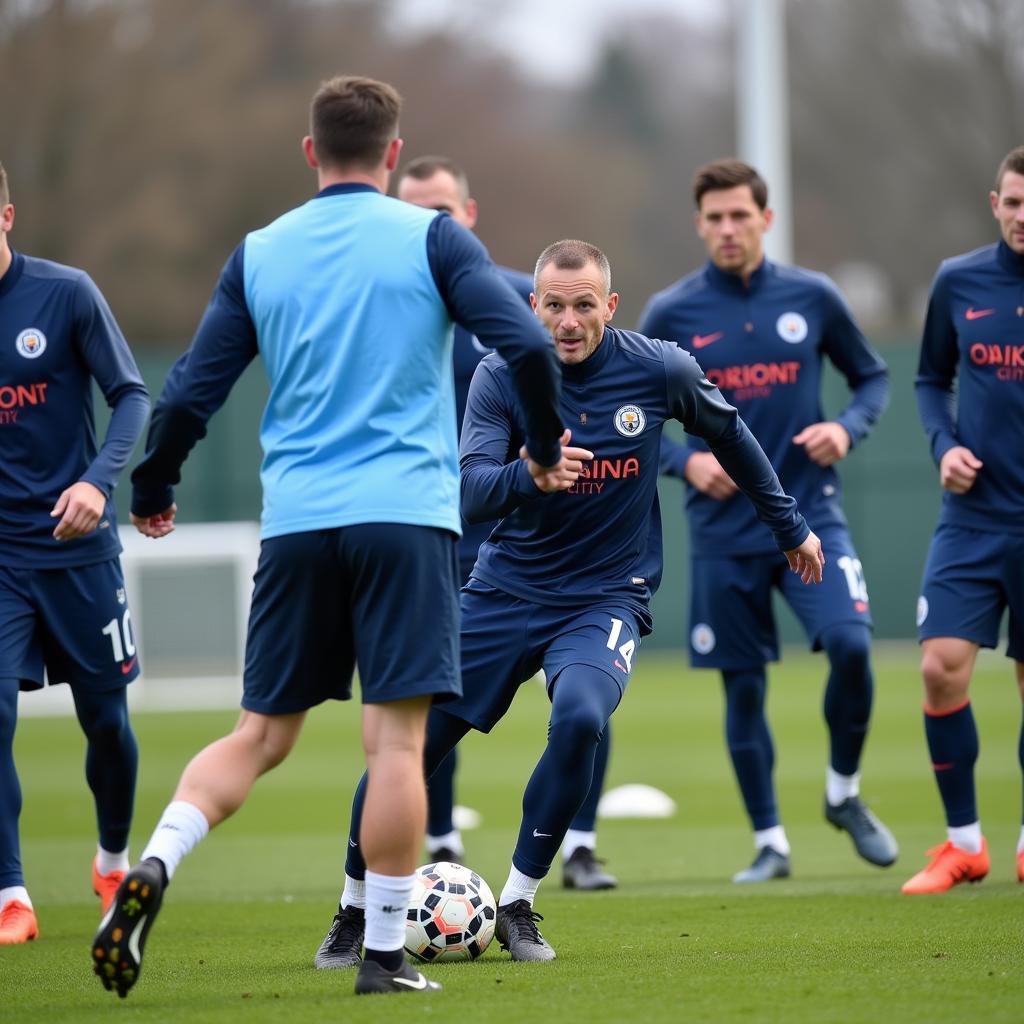 Erling Haaland training with Manchester City teammates