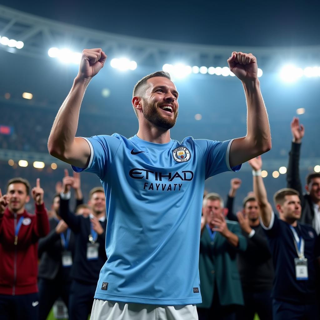 Erling Haaland celebrating his transfer to Manchester City