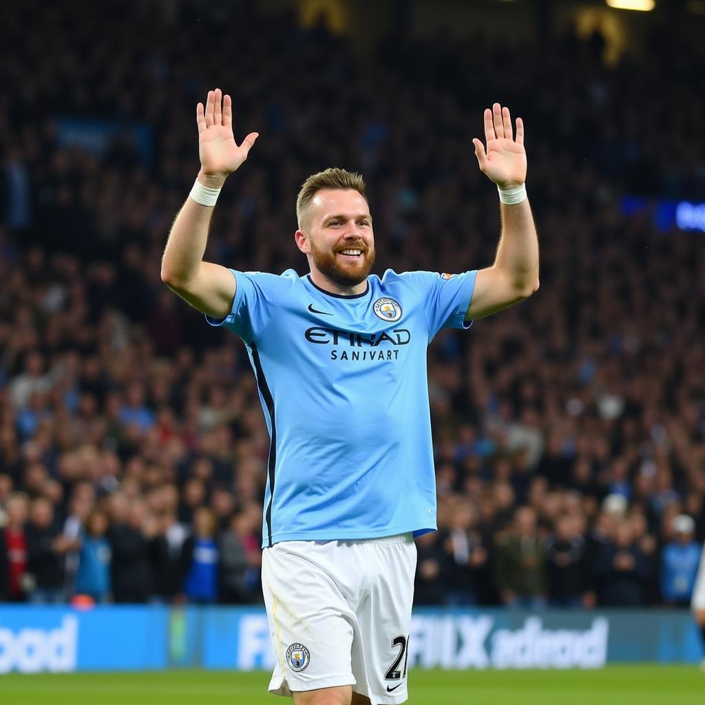 Erling Haaland celebrates a goal with his signature umbrella gesture while playing for Manchester City.