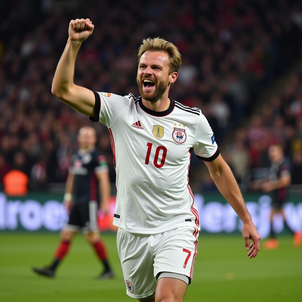 Haaland celebrates a goal against RB Leipzig