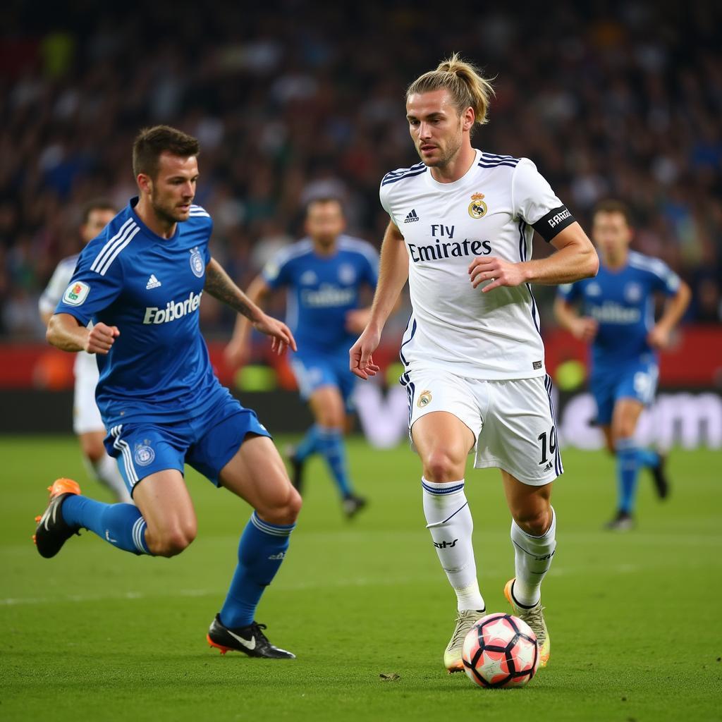 Haaland positioning himself strategically against Real Madrid's defense